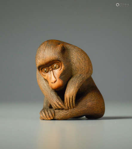 MONKEY BY KOICHIWood netsuke. Japan, 19th centu...