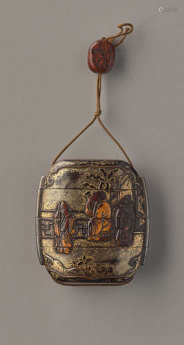 A THREE CASE LACQUER AND GOLD INRO OF A PALACE GAR...