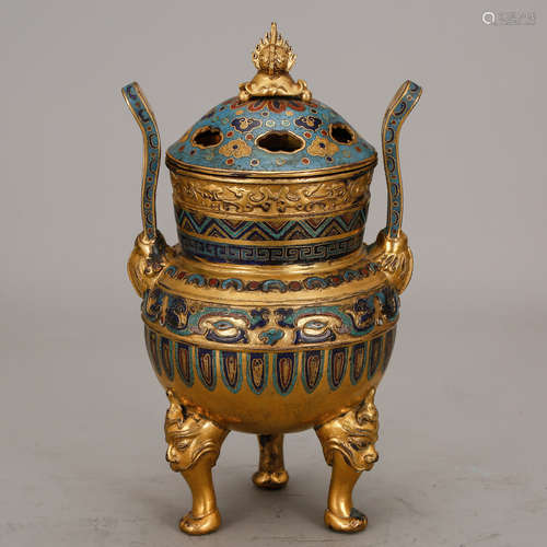 CHINESE GILT BRONZE CLOISONNE CENSER