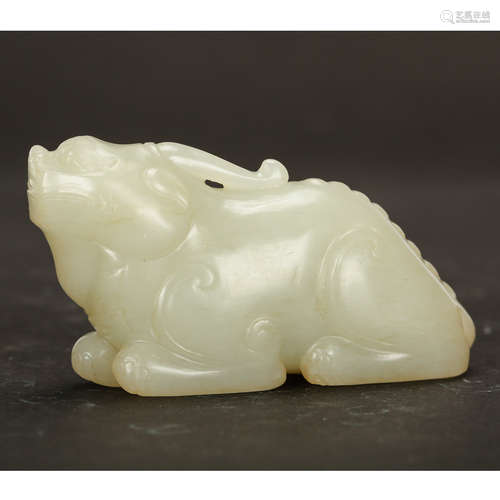 CHINESE CELADON JADE CARVED BEAST