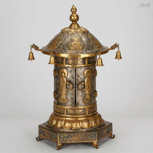 CHINESE GILT SILVER BUDDHIST SHRINE