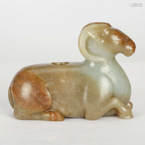 CHINESE CELADON JADE FIGURE OF RAM