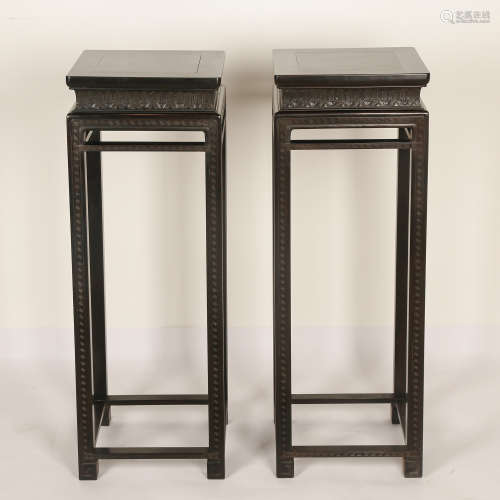 CHINESE HARDWOOD CORNER STANDS, PAIR