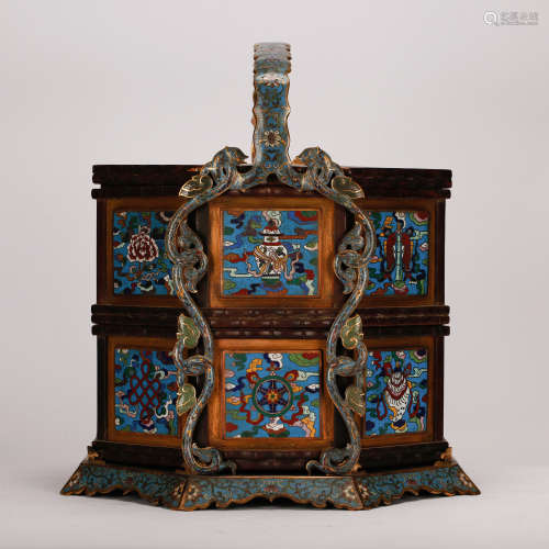 CHINESE CLOISONNE TWO STACKED FOOD BASKET