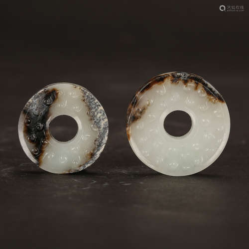 CHINESE JADE BI DISK, SET OF 2