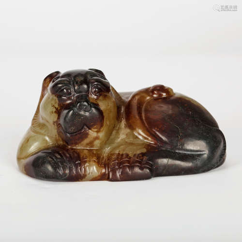 CHINESE JADE CARVED RECUMBENT BEAST