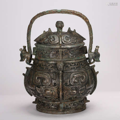 CHINESE BRONZE VESSEL WITH TAOTIE MASK