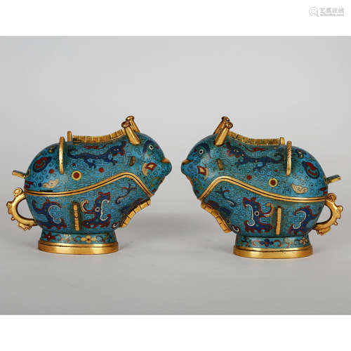 CHINESE CLOISONNE COVER VESSEL, PAIR