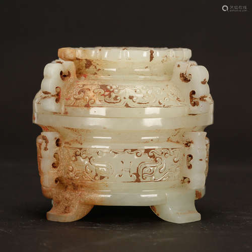 CHINESE JADE CARVED COVER CENSER