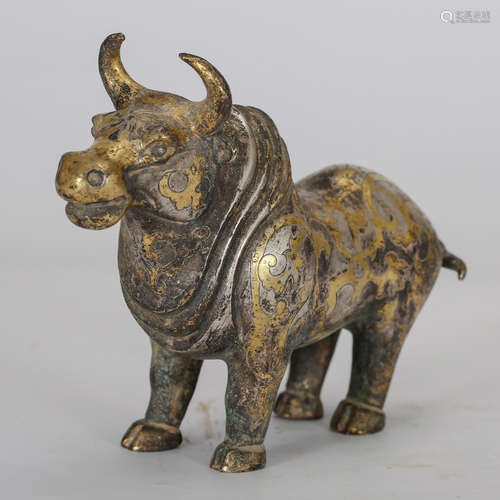 CHINESE GILT SILVER OVER BRONZE BEAST