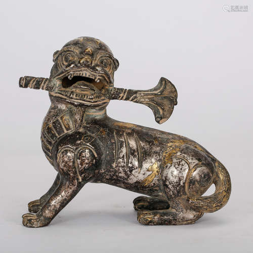 CHINESE GILT SILVER OVER BRONZE BEAST