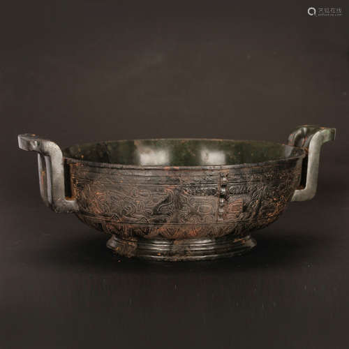 CHINESE JADE CENSER WITH TAOTIE MASK