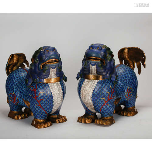 CHINESE CLOISONNE FOOLIONS, PAIR