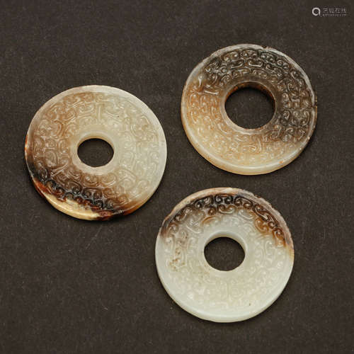 CHINESE JADE BI DISK, SET OF 3