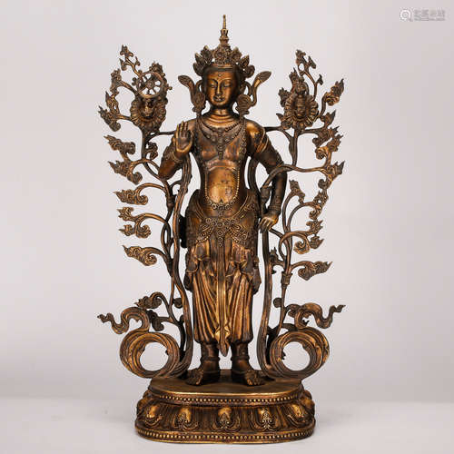 CHINESE GILT BRONZE STANDING GUANYIN