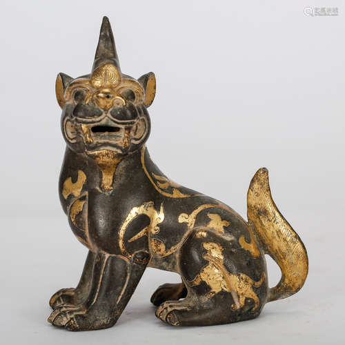 CHINESE GILT SILVER OVER BRONZE BEAST