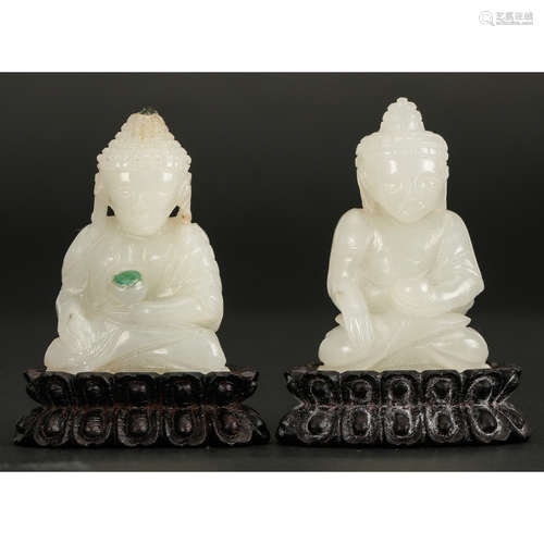 CHINESE WHITE JADE BUDDHA, SET OF 2