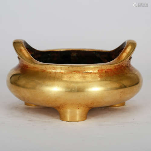 CHINESE GILT BRONZE TRIPOD CENSER