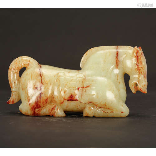 CHINESE JADE CARVED RECUMBENT HORSE