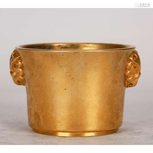 CHINESE GILT BRONZE FOOLION MASK CENSER