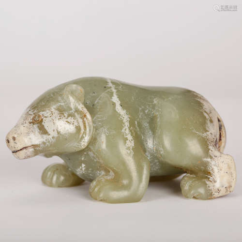 CHINESE CELADON JADE CARVED BEAR