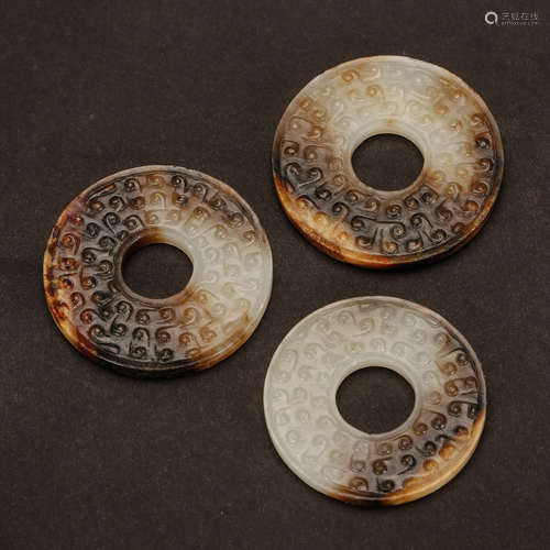 CHINESE JADE BI DISK, SET OF 3