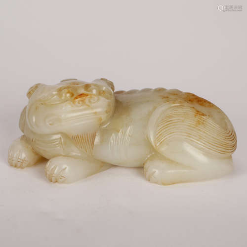 CHINESE WHITE JADE RECUMBENT BEAST