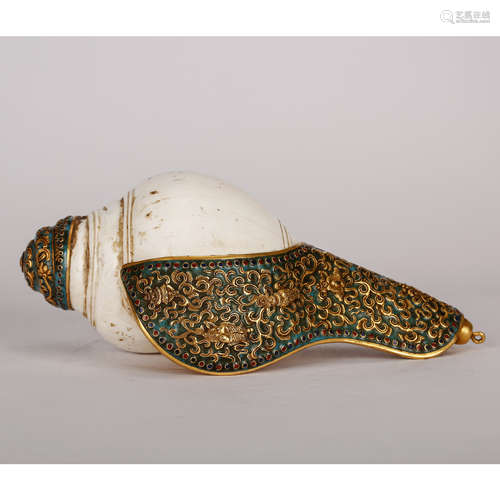 CHINESE GILT BRONZE CONCH