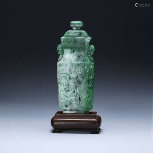 CHINESE SPINACH JADE FLAT VASE