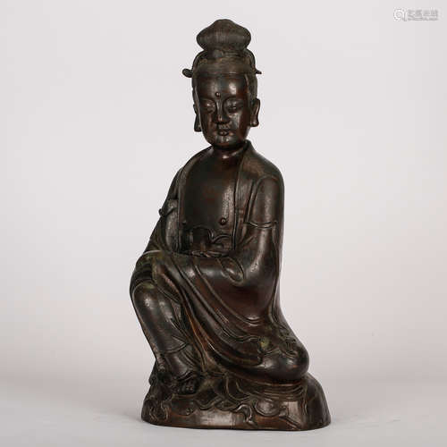 CHINESE BRONZE SEATED GUANYIN