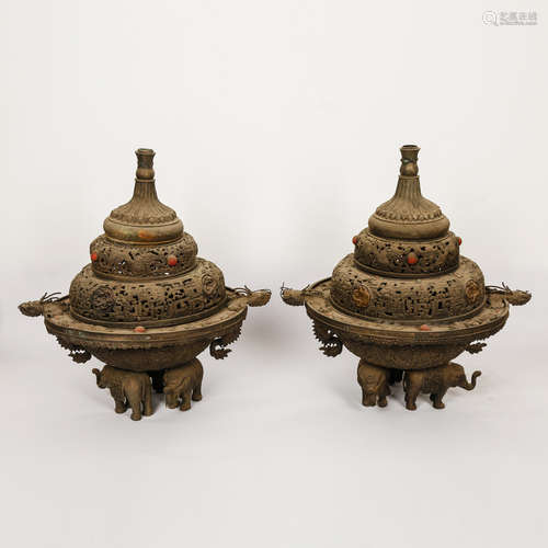 CHINESE BRONZE CENSER, PAIR