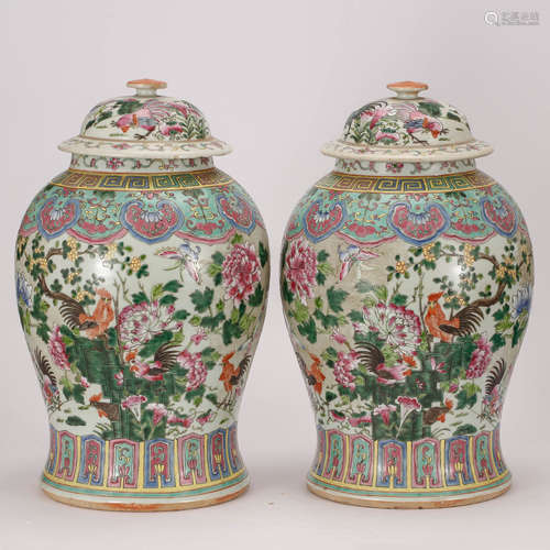 CHINESE FAMILLE ROSE GINGER JAR, PAIR