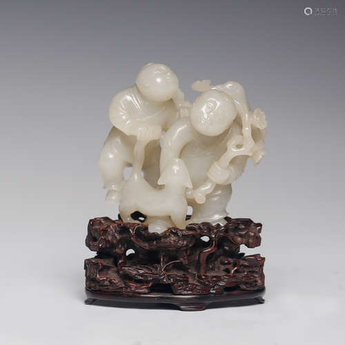 CHINESE WHITE JADE OF TWO BOYS