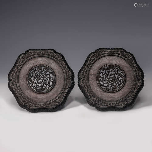 CHINESE ZITAN WOOD STANDS, PAIR