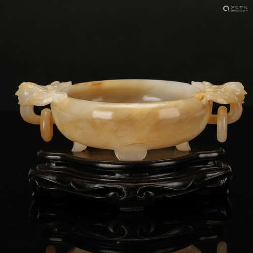 CHINESE JADE CARVED TRIPOD CENSER