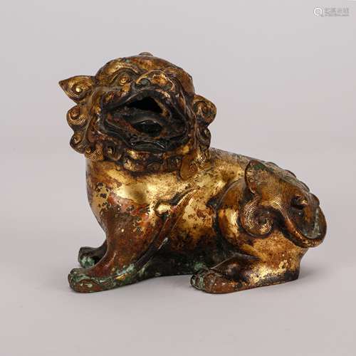 CHINESE GILT BRONZE FOOLION