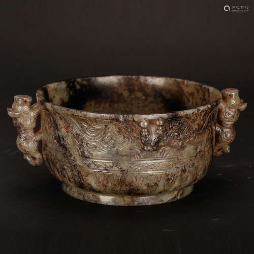 CHINESE JADE CENSER WITH TAOTIE MASK