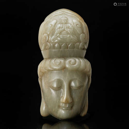 CHINESE CELADON JADE OF GUANYIN