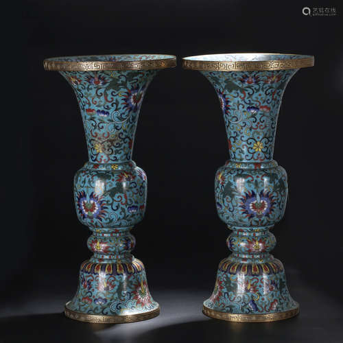 CHINESE CLOISONNE GU VASE, PAIR