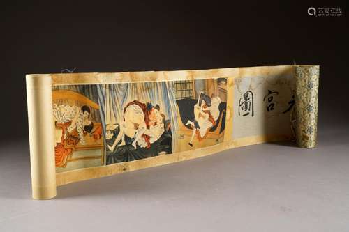 Makimono. Déroulant une suite de dix shunga (image...