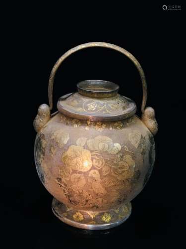 A GILT SILVER POT AND COVER