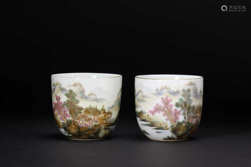 Qianlong Mark, A Pair of Famille Rose Cups