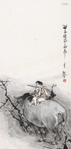 李耕（1885～1964） 放牧图 立轴 设色纸本