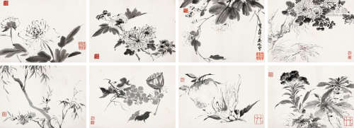 吴徵（1878～1949） 花卉册 册页 水墨纸本