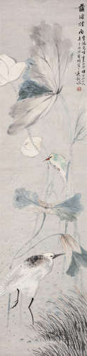 吴观岱（1862～1929） 荷塘烟雨 立轴 设色纸本