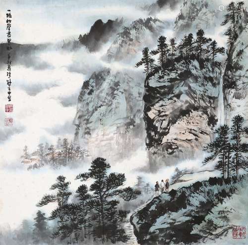 熊宜中（b.1953） 1951年作 观瀑图 立轴 设色纸本