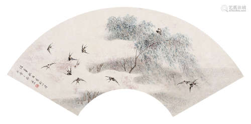何翀（1807～1883） 柳燕 镜心 设色纸本