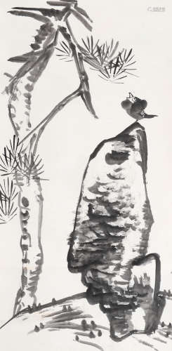 丁衍庸（1902～1980） 松石幽禽 镜心 水墨纸本