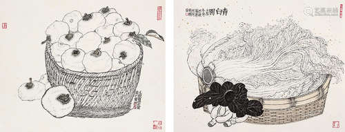 巴秋（b.1947） 2012年作 蔬果 （二帧） 镜心 水墨纸本