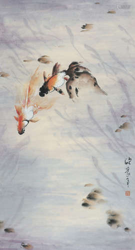 欧豪年（b.1935） 游鱼 立轴 设色纸本